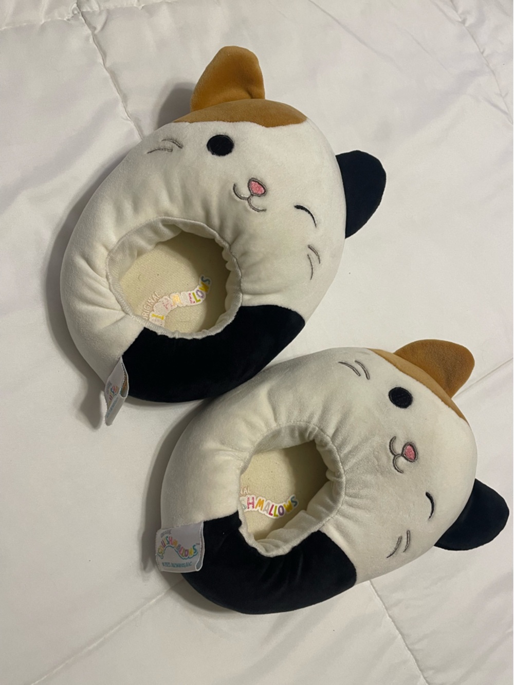 Squishmallow Cute Plush Cat Slippers - Cream, Black & Brown